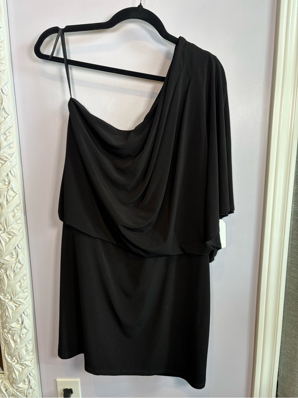 Jessica Simpson One-Shoulder Black Draped Cocktail Dress